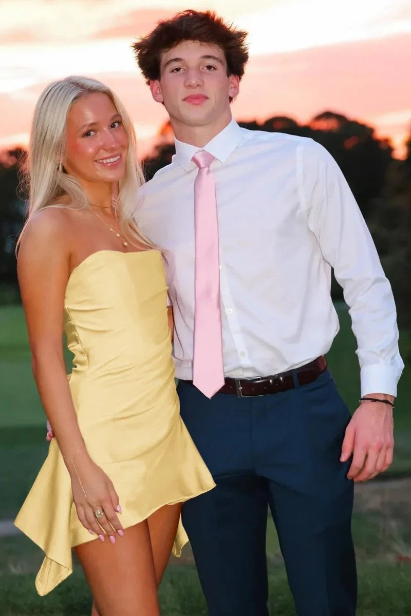 Cute A Line Strapless Pink Satin Short Homecoming Dress
