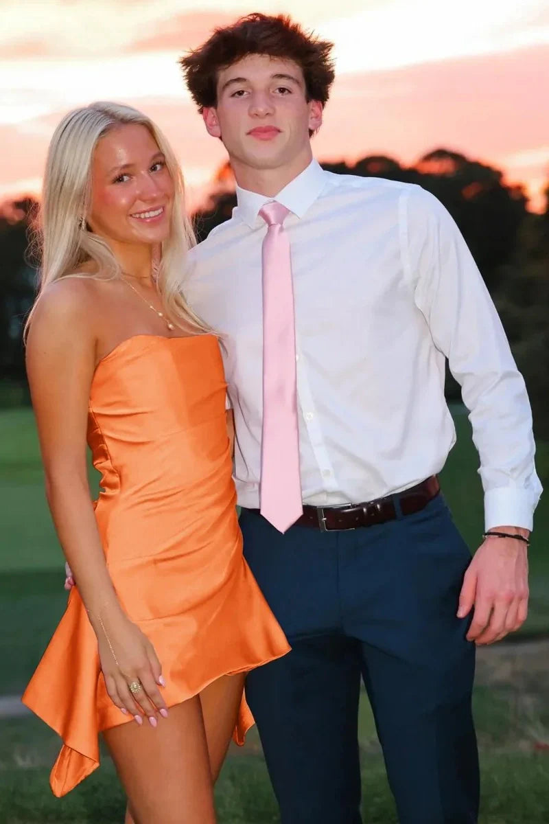 Cute A Line Strapless Pink Satin Short Homecoming Dress