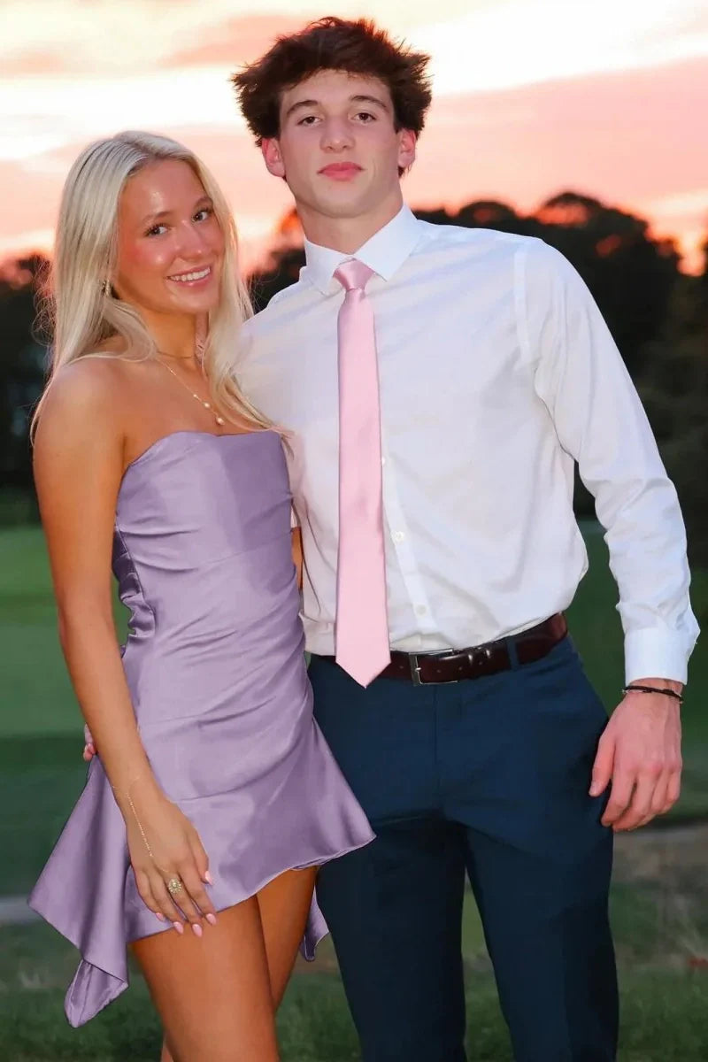 Cute A Line Strapless Pink Satin Short Homecoming Dress