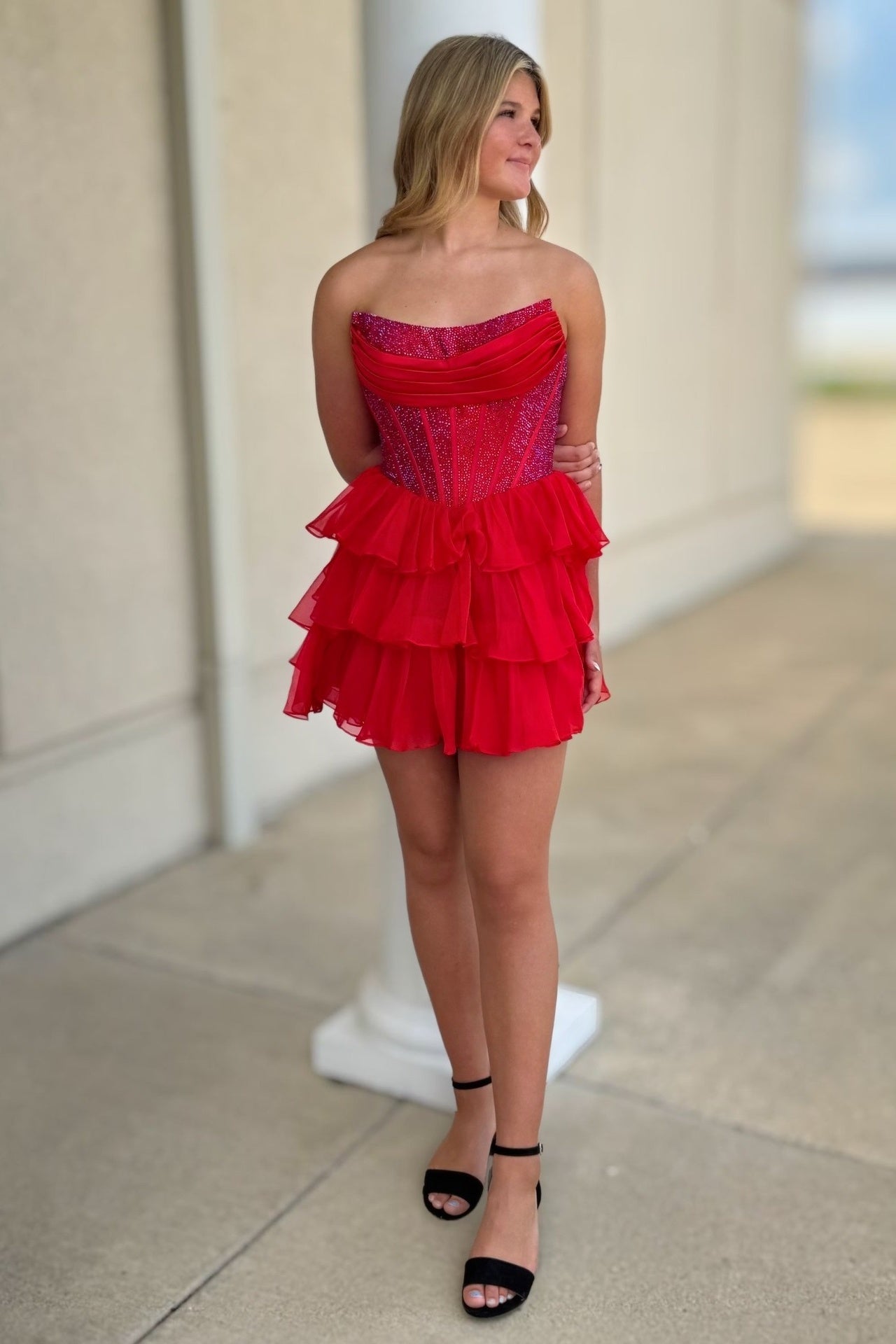 Cute A Line Strapless Yellow Corset Homecoming Dress with Ruffles Beading