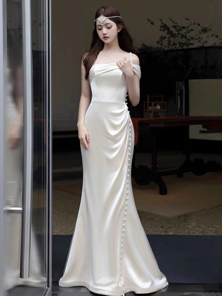 Vintage Mermaid Sleeveless Silk Satin Long Prom Dresses