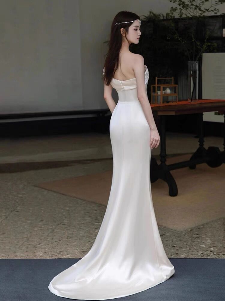 Vintage Mermaid Sleeveless Silk Satin Long Prom Dresses