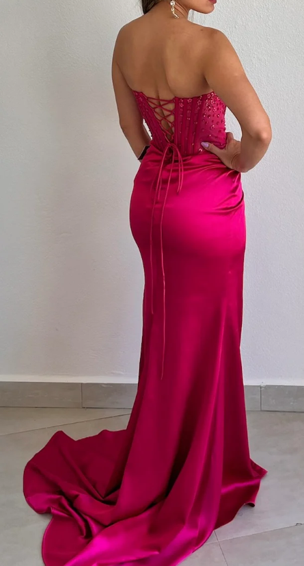 Charming Satin Mermaid Long Party Dress Graduation Dress Evening Dress
