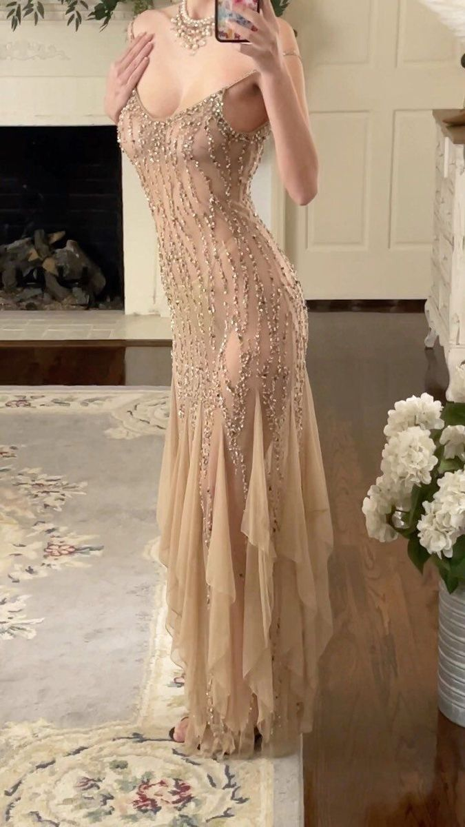 Vintage Blush Pink Chiffon Beading Prom Dress Sexy Party Dress