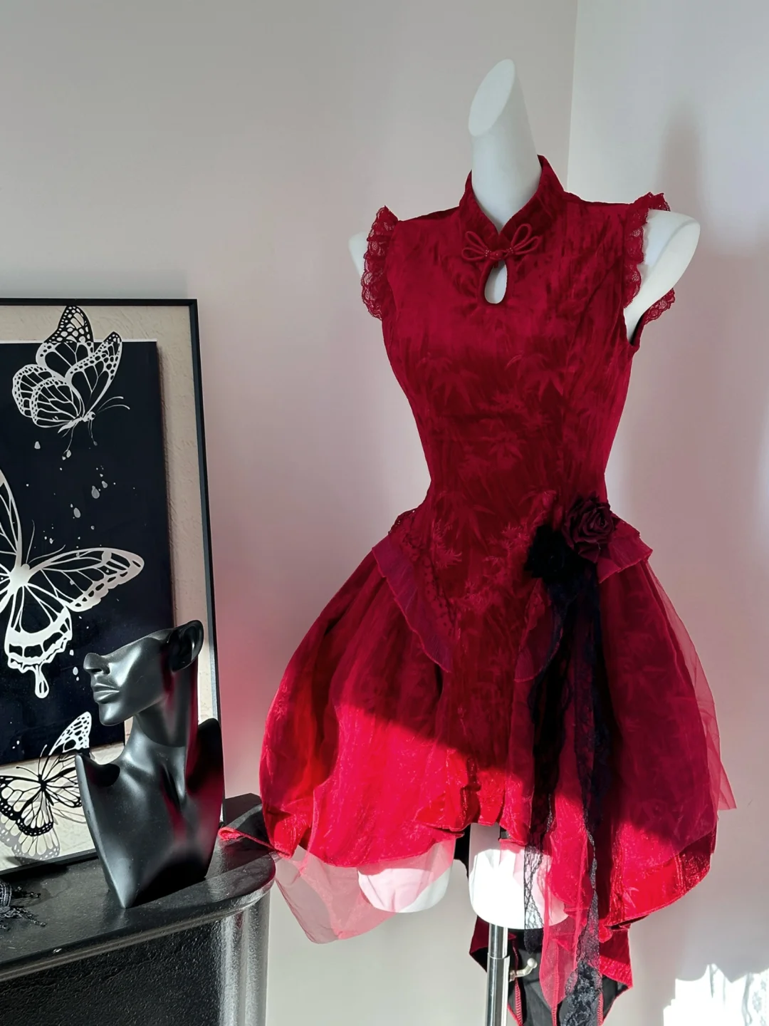 Vintage Sleeveless Red Satin Lace Short Birthday Dress Homecoming Dress