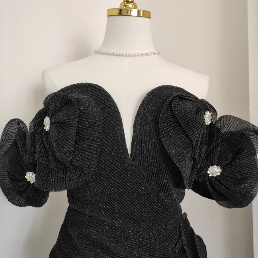 Cute A line Off The Shoulder Black Party Dress Short Birthday Dresses With BEads