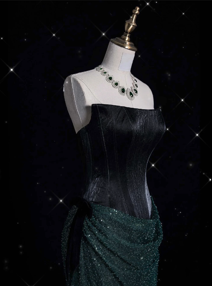 Elegant Mermaid Strapless Sequin Green Long Prom Dresses Evening Dress
