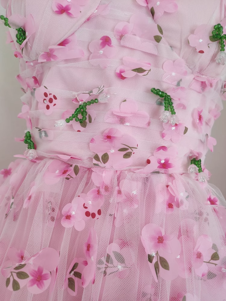 Chic A Line Straps Pink Floral Tulle Lace Prom Dresses Birthday Outfits