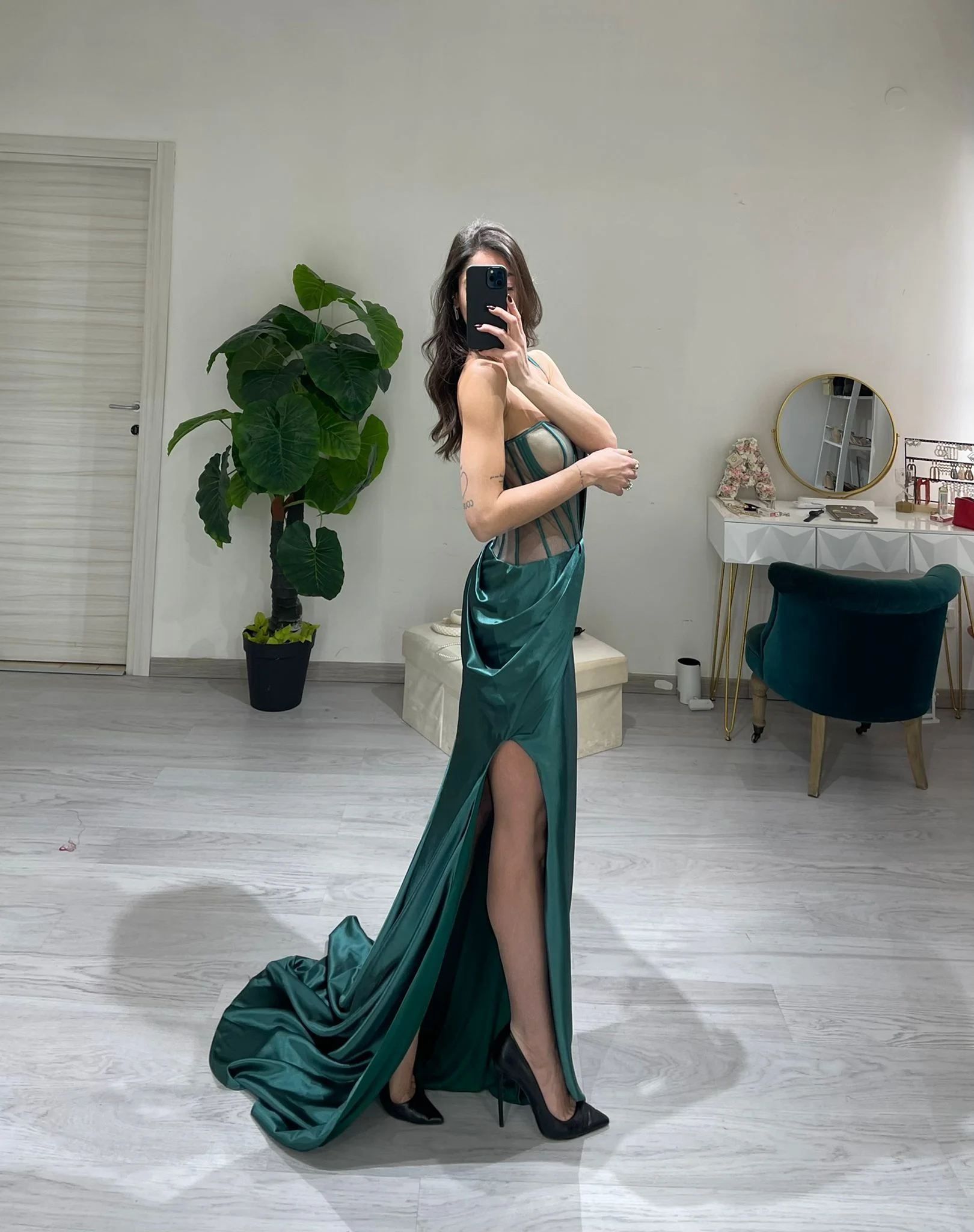 Sexy Mermaid Prom Dress With Split See-through Evening Dress