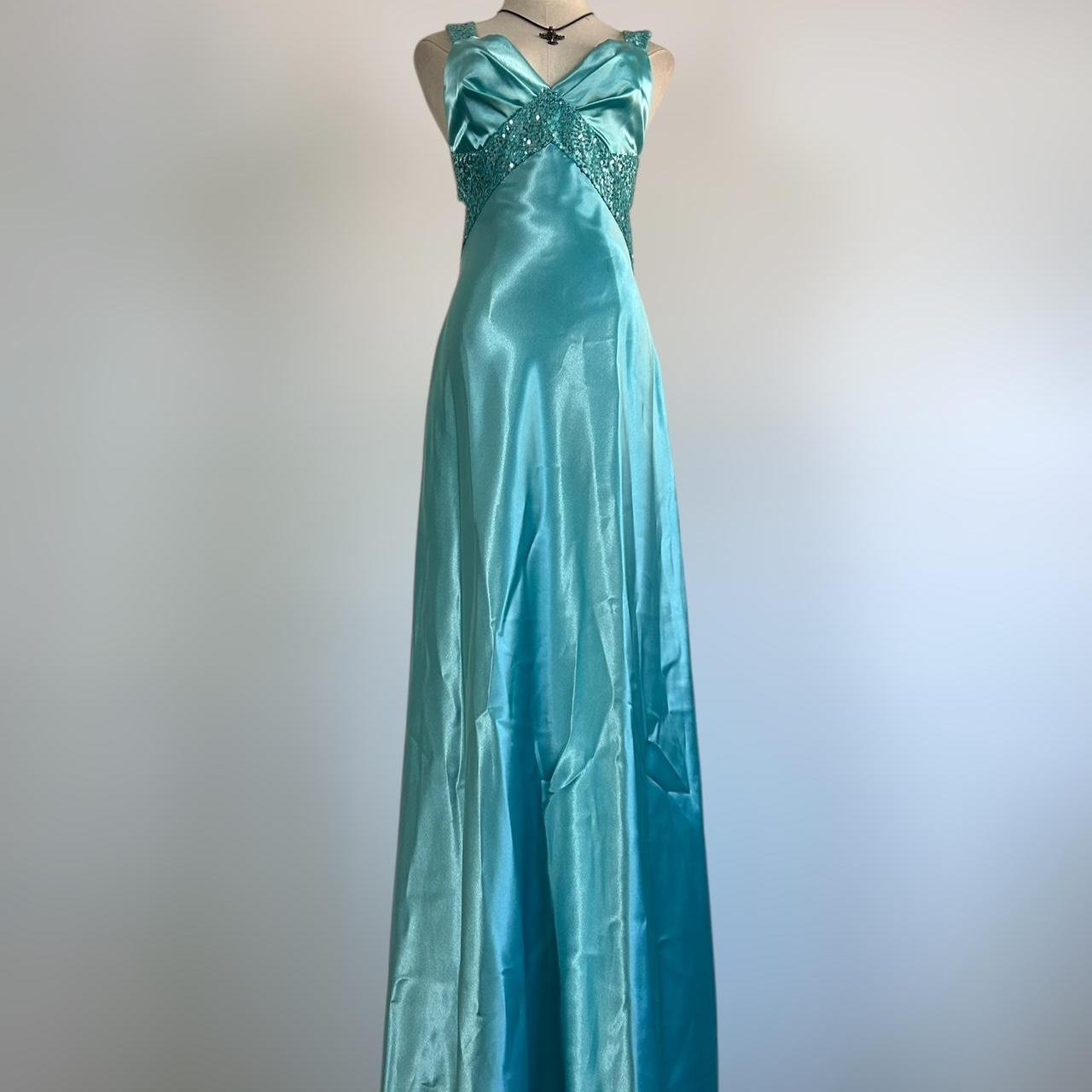 Gorgeous Blue Satin Sequins Backless Party Prom Dress,Formal Evening Dress