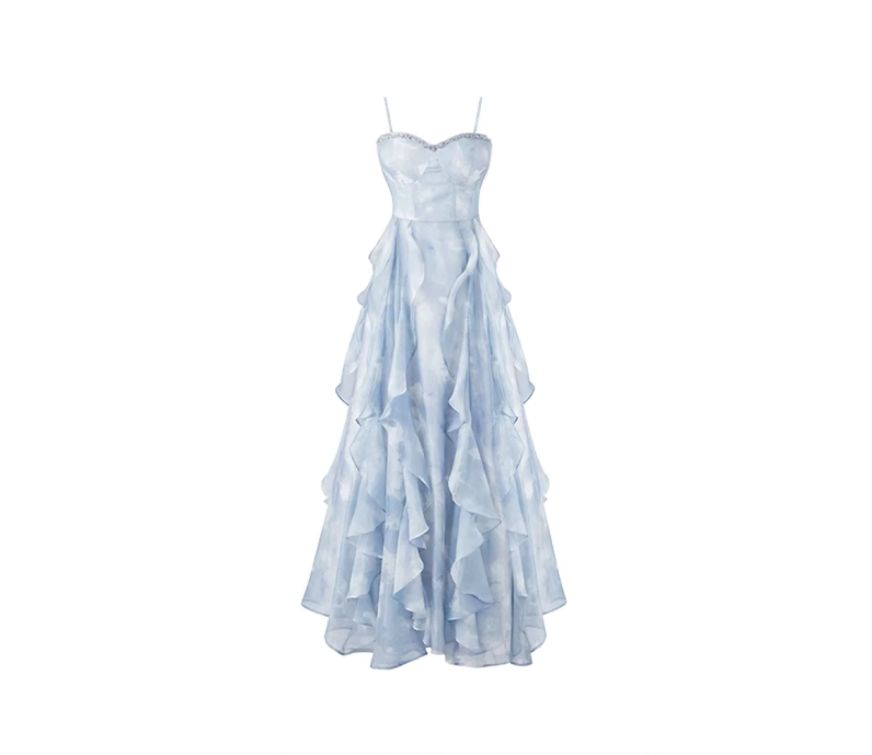 French blue suspender dress women's summer new style seaside holiday beach dress
