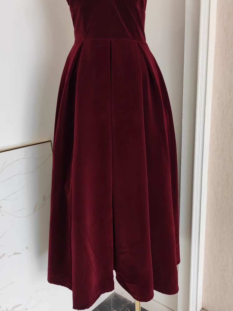Simple A line Sleeveless Burgundy Velvet Party Dress Holiday Birthday Dresses For Women