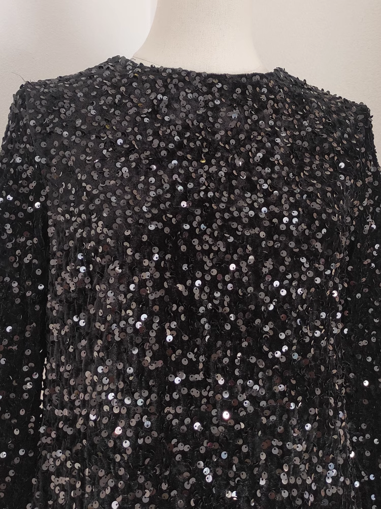 Cute A line Scoop Black Travel Vacation Dresses Short Sequin Birthday Dress