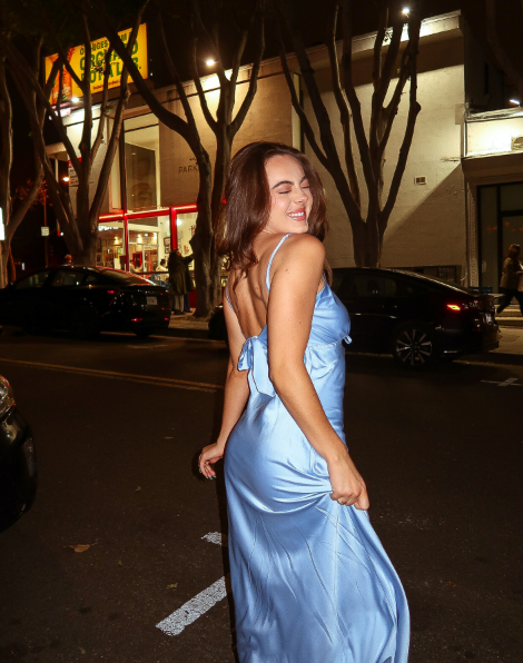 Elegant Spaghetti Straps Blue Satin Mermaid Long Wedding Guest Dress Backless Party Dress Evening Dress