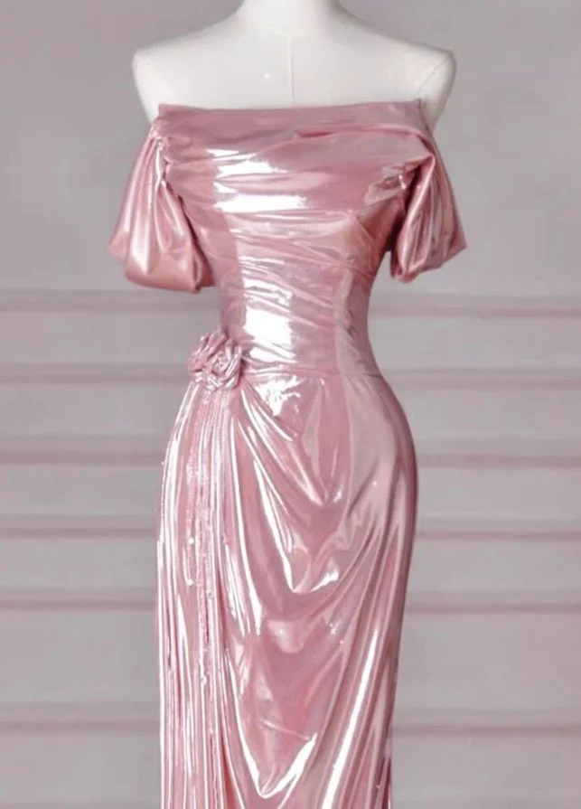 Charming Pink Mermaid Strapless Long Prom Dress,Off The Shoulder Evening Dress