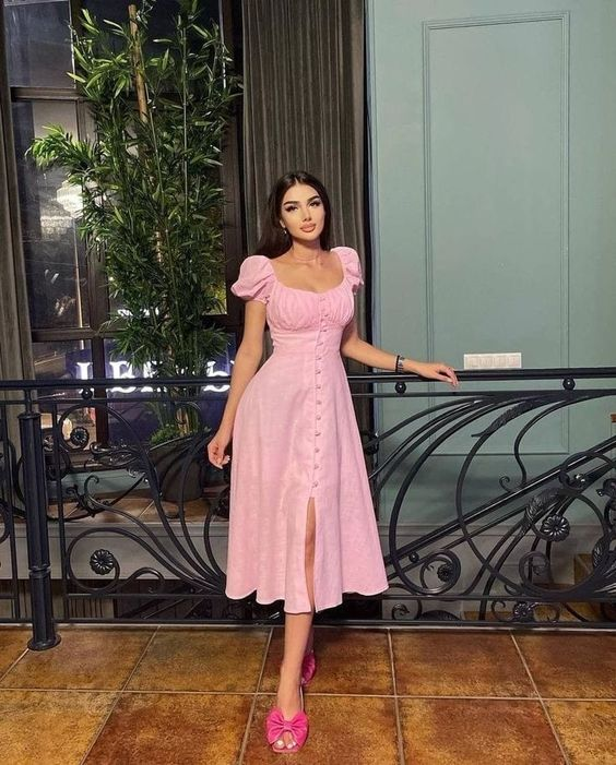 Vintage Pink Midi-length Party Dress