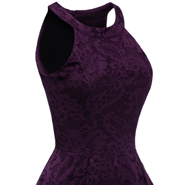 Women's Halter Hi-Lo Floral Christmas Lace Dress Bridesmaid Party Cocktail Dresses Lace Party Dress