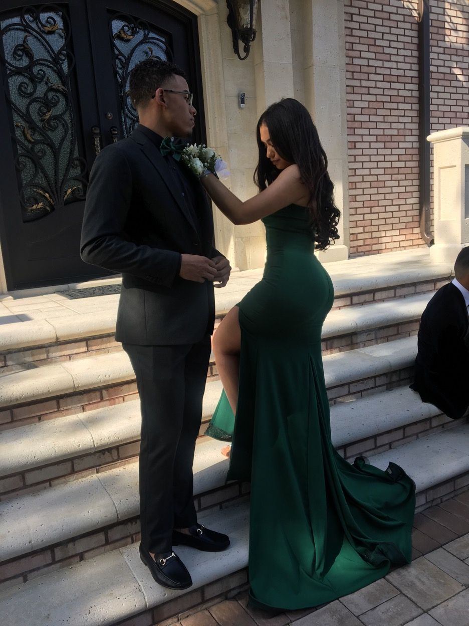 Green Sweetheart Strapless Side Slit Mermaid Prom Dresses