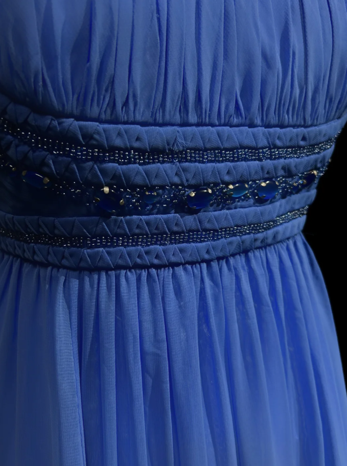 Elegant Spaghetti Straps Blue Chiffon Beaded Long Wedding Guest Dress Formal Birthday Prom Dress Evening Dress
