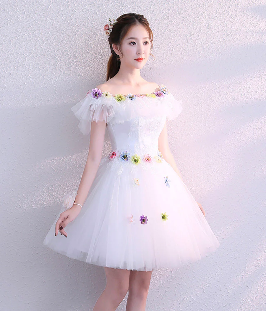 cute tulle lace short homecoming dress lace-up back party dress