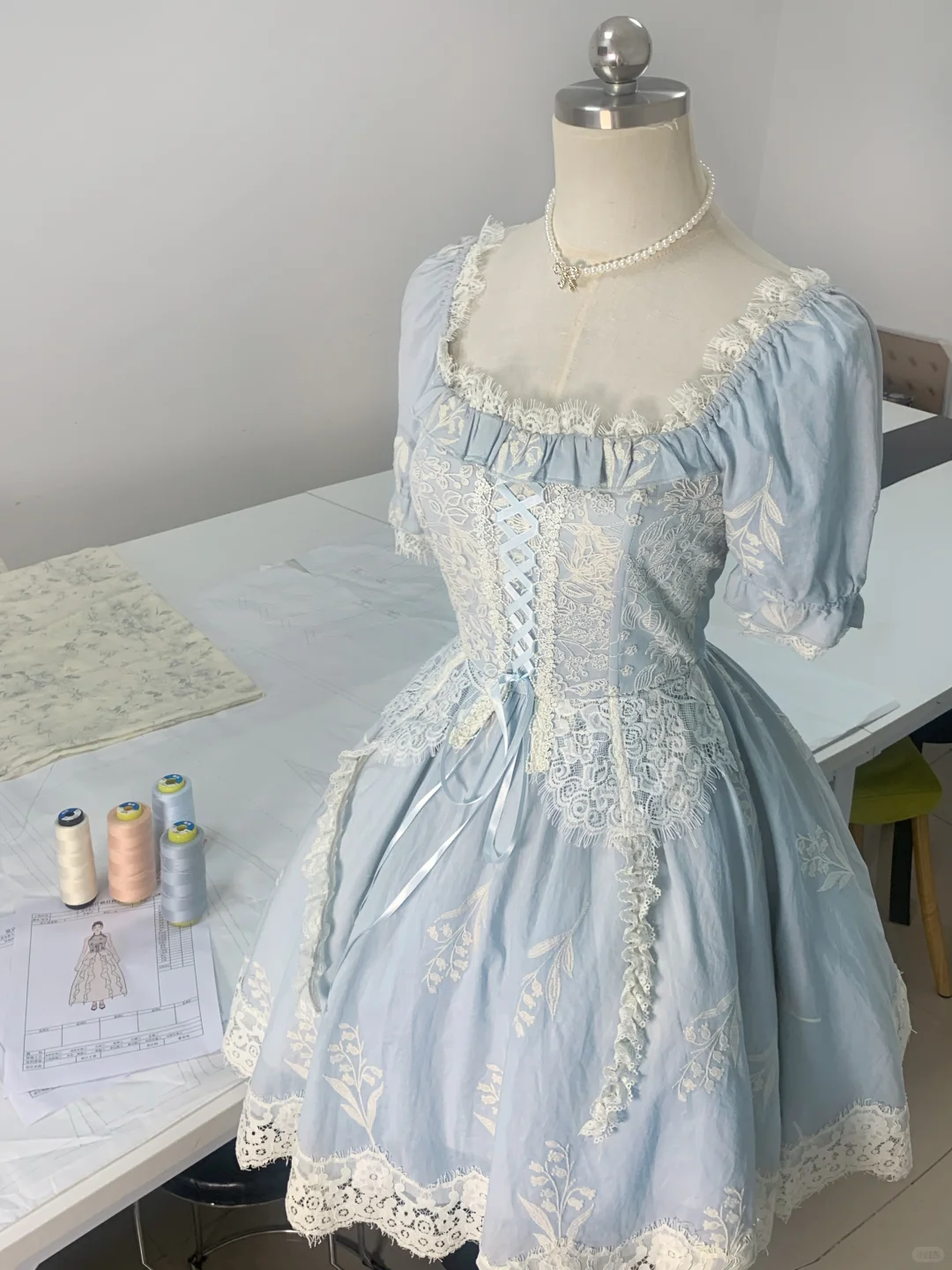 Beautiful Satin Lace Blue A Line Short Party Dress Homecoming Dress