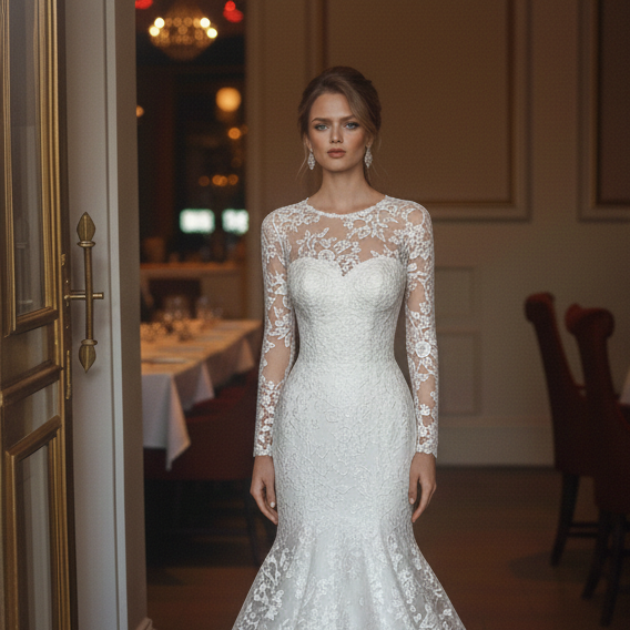 Designer Wedding Dress Boutique Silk Long Hand Stitched Luxury