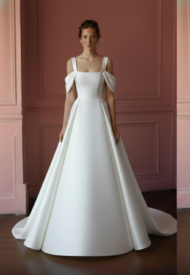 Draped Sleeve Wedding Dress Greek Long Style Chiffon Gown