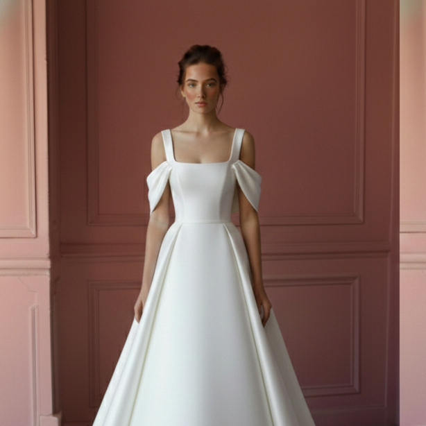 Draped Sleeve Wedding Dress Greek Long Style Chiffon Gown