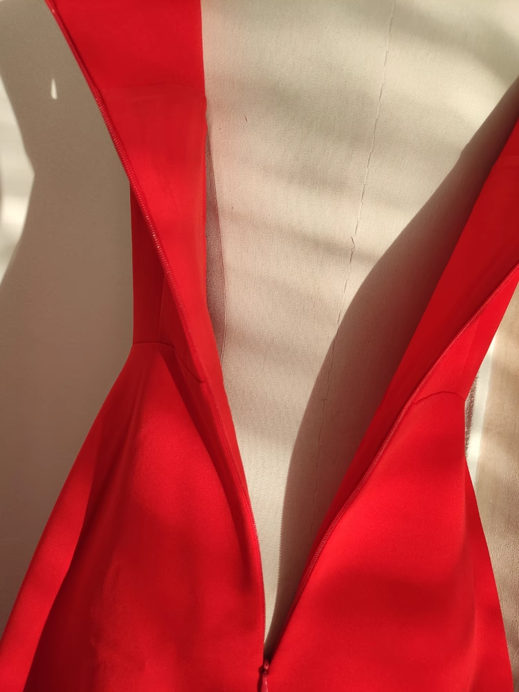 Sexy A line Scoop Neckline Red Travel Vacation Dresses Satin Birthday Dress