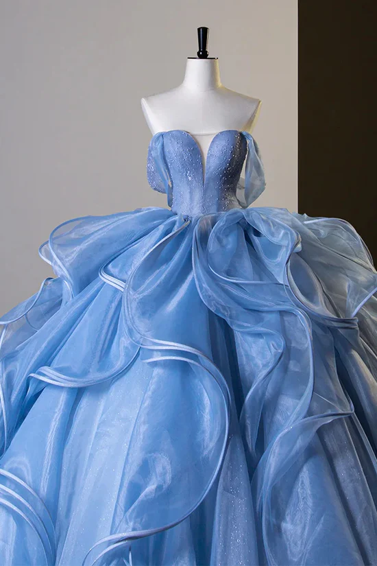Gorgeous Sky Blue Ruffle Prom Dress Ball Gown Princess Sweet 16 Dress