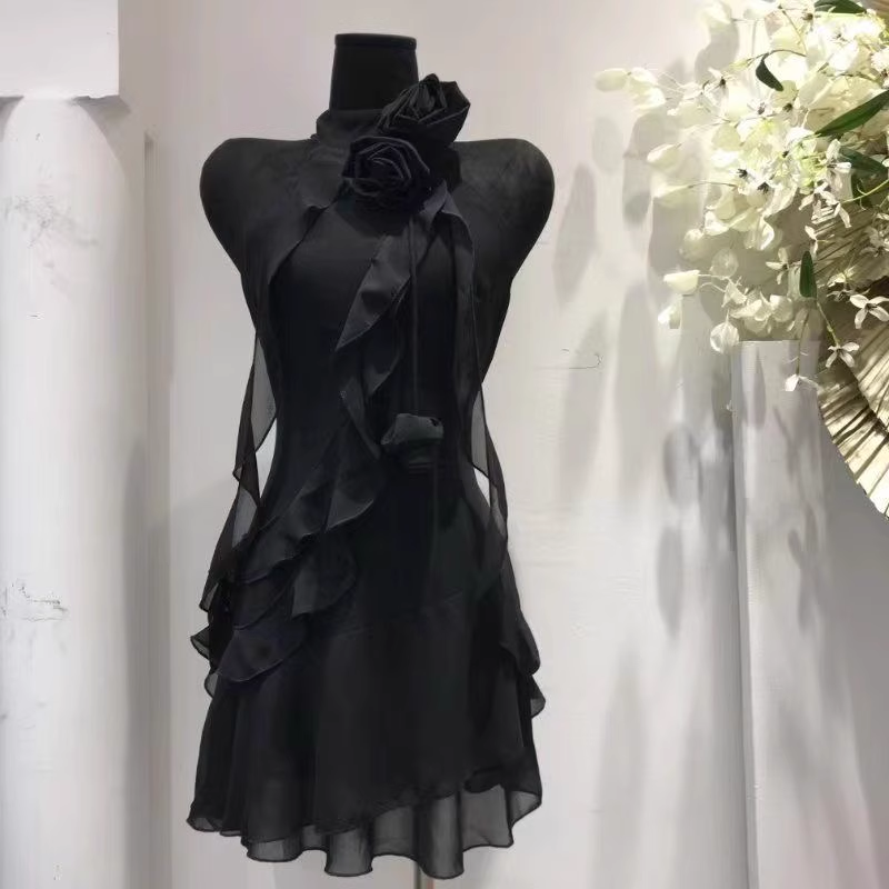 Cute A line High Neckline Sleeveless Short Black Birthday Dresses Birthday Outfits