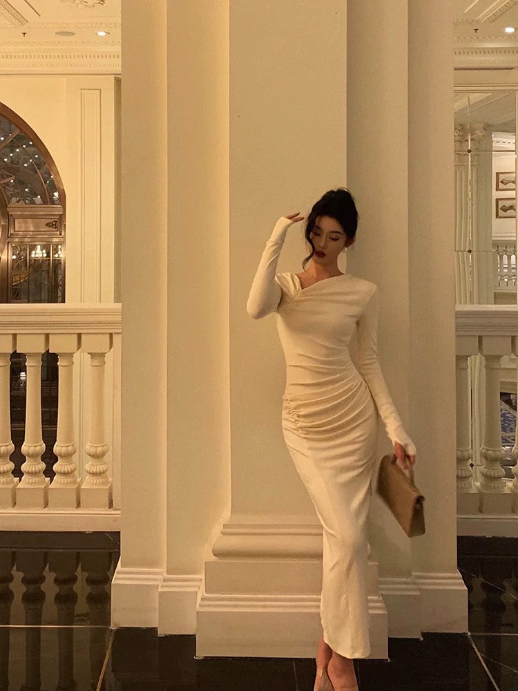 Gorgeous Sheath Long Sleeves Ivory Date Night Dress Long Prom Dresses Birthday Outfits