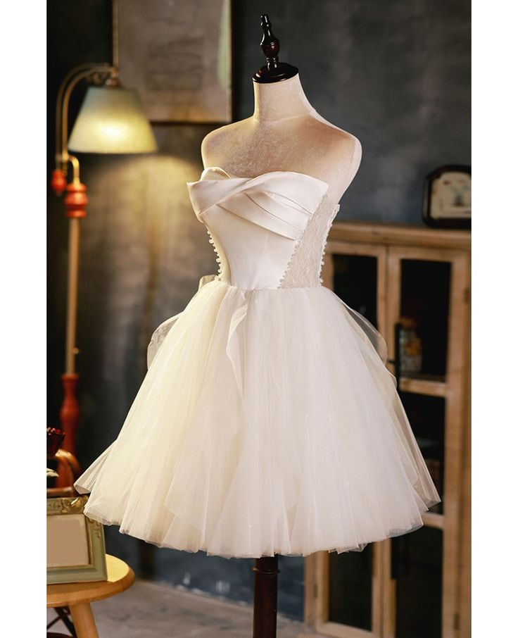 Elegant Satin Tulle Homecoming Dress Strapless Short Birthday Dress