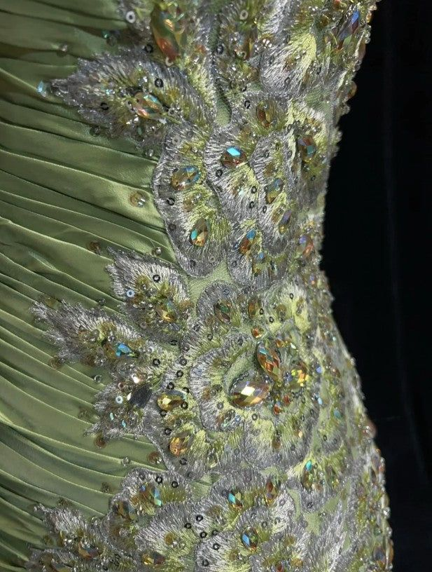 Gorgeous Green Mermaid Satin Beaded Sequin Party Evening Dress,Spaghetti Strap Long Prom Dress