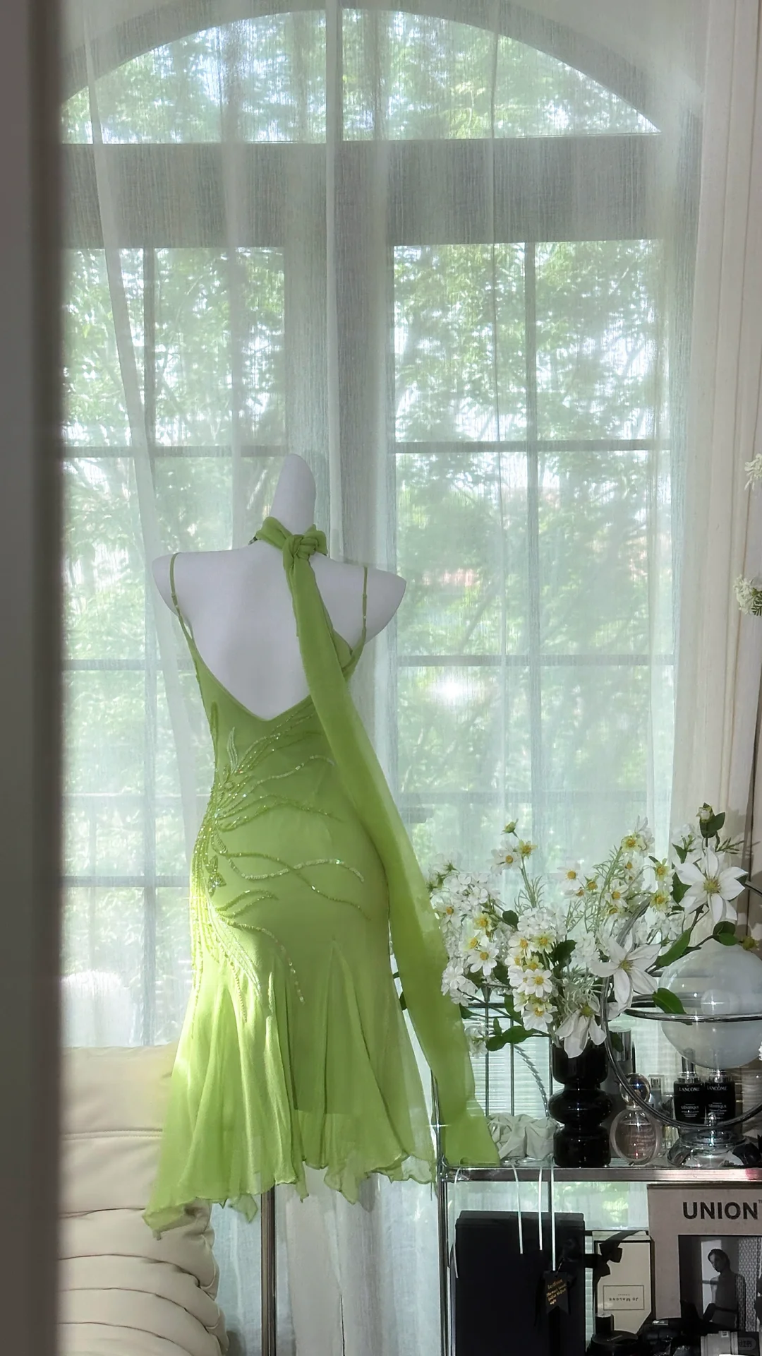 Classy Light Green Chiffon Beaded Mini Birthday Party Dress 6th Grade Homecoming Dress