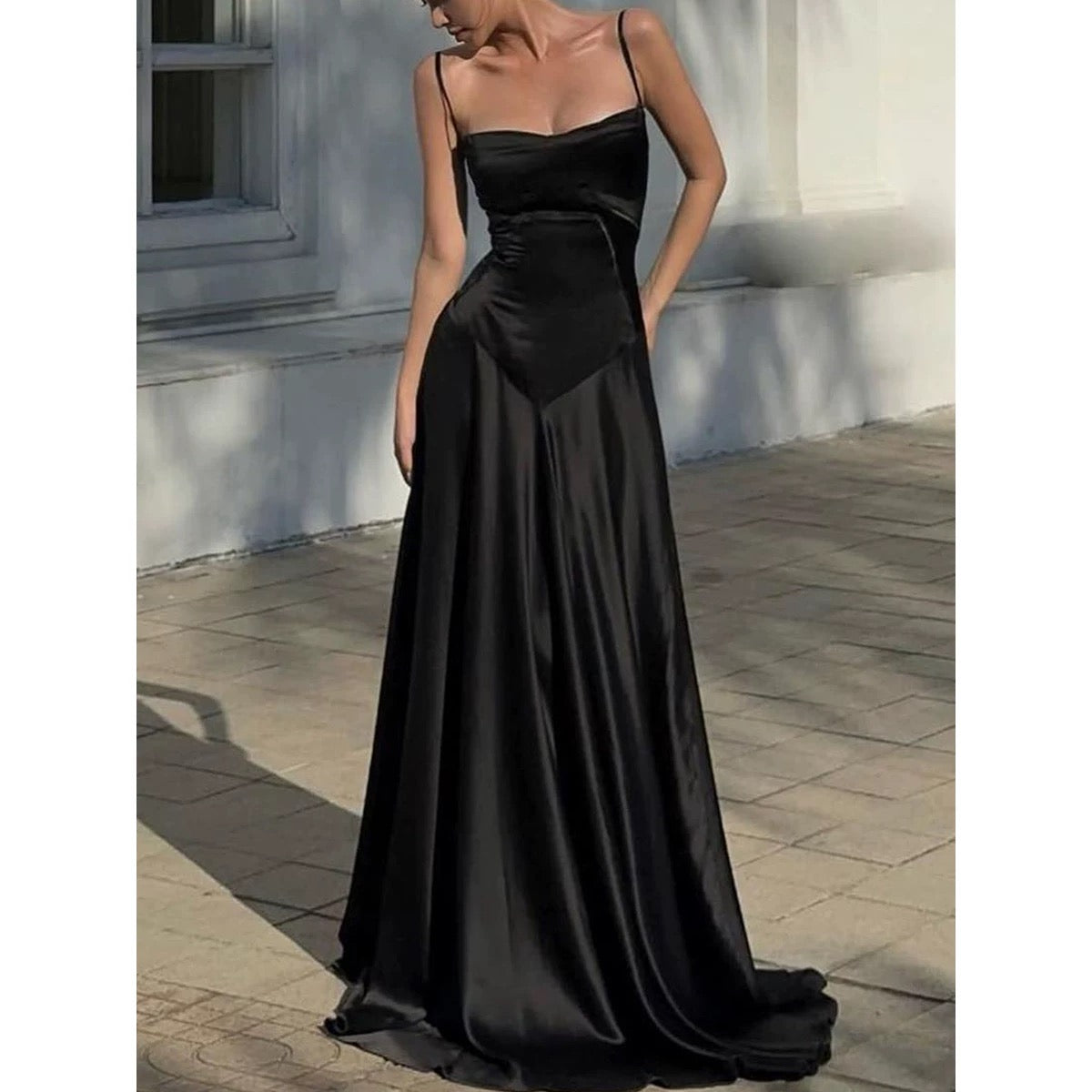Pretty A line Spaghetti Straps Pink Satin Long Party Dresses Prom Dresses