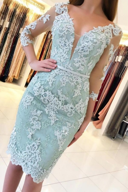 Elegant 3/4 Sleeves Lace Slim Short Party Dress