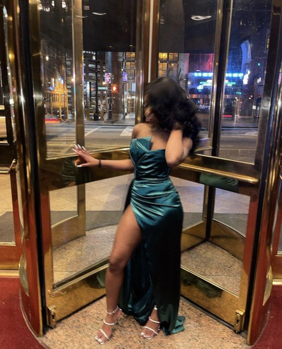 Green Prom Dress Long,Fancy Satin Wedding Party Gown