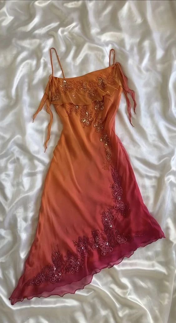Chic Spaghetti Straps Beading Chiffon Party Dress Birthday Dress