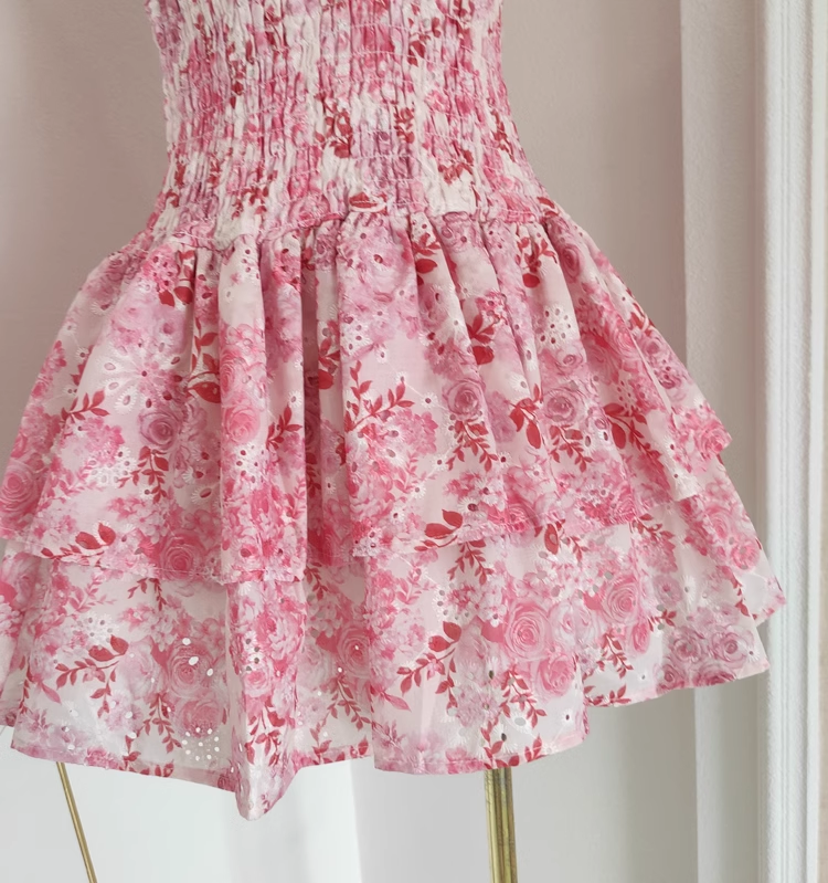 Cute A line Strapless Sleeveless Pink Floral Party Dress Short Birthday Outfits