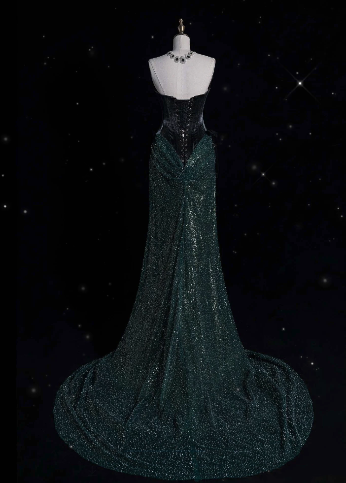Elegant Mermaid Strapless Sequin Green Long Prom Dresses Evening Dress