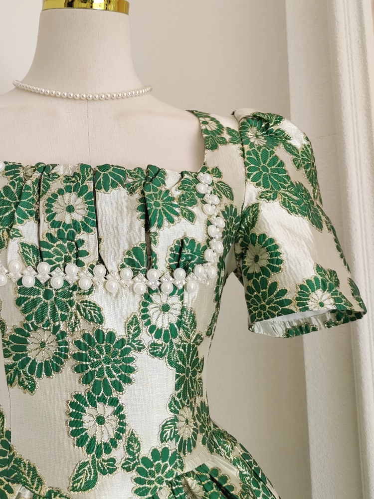 Cute A line Short Sleeves Satin Green Floral Cocktail Dress Short Birthday Outfits