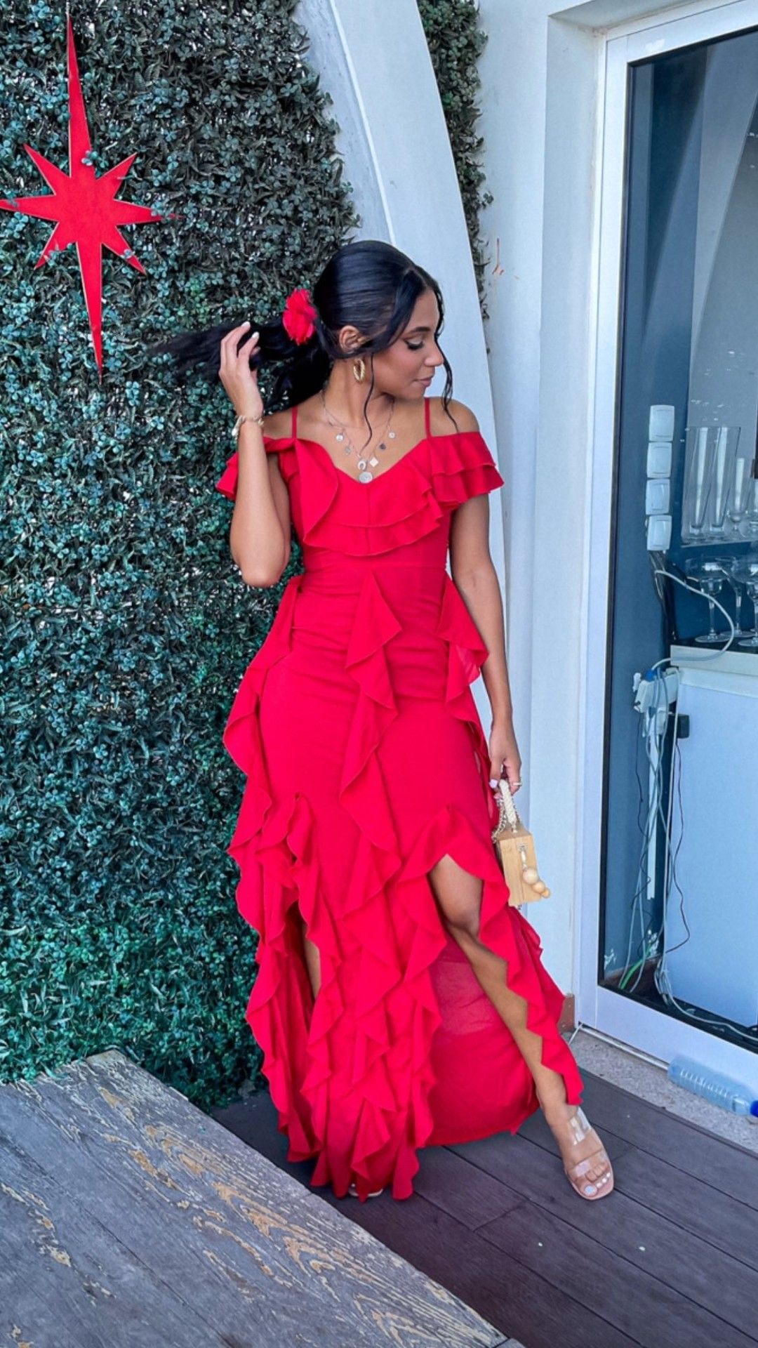 Chic Red Sheath Ruffle Prom Dress,Red Evening Dress