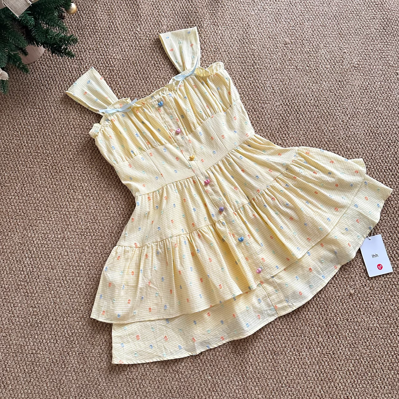 Cute A line Strapless Sleeveless Yellow Floral Holiday Dresses Beach Dress Birthday Outfits