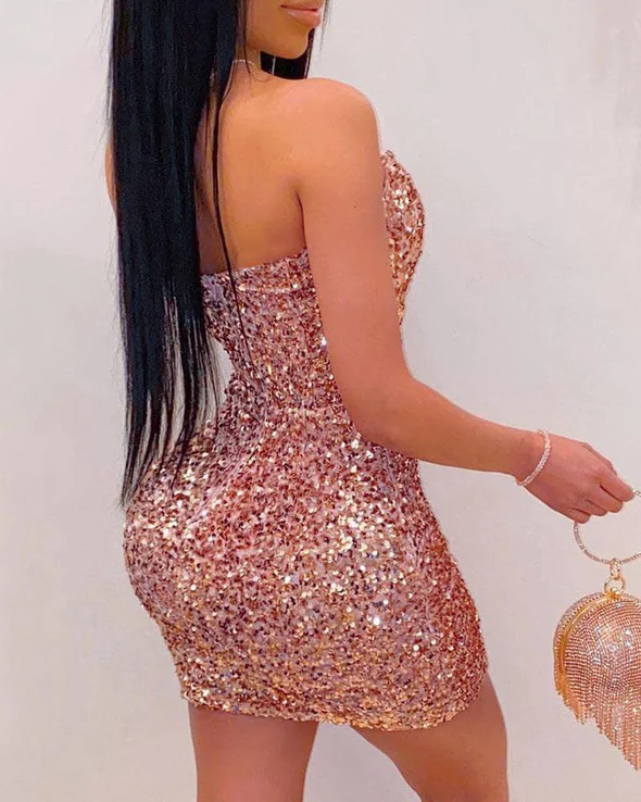 Pinking Landia Sequins Off Shoulder Bodycon Dress Short Party Dress