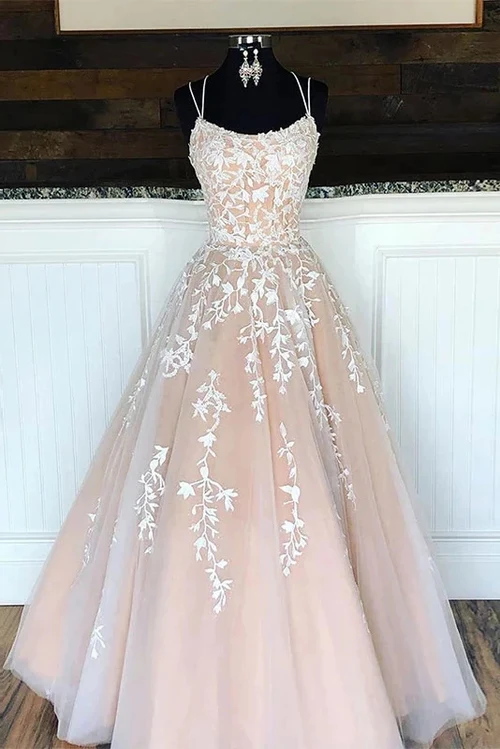 A Line Floor Length Lace Yellow Tulle Long Prom Dress, Yellow Lace Formal Dress, Yellow Evening Dress