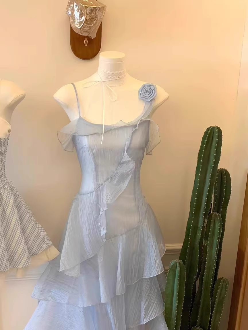 Classy Blue Ruffles Party Dress Birthday Dress