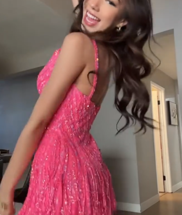 Gorgeous Spaghetti Straps Sequin Tassel Mini Birthday Party Dress Pink Homecoming Dress