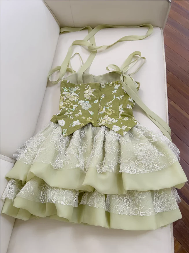 Pretty Green Satin Lace Short homecoming Dress Birthday Outfits