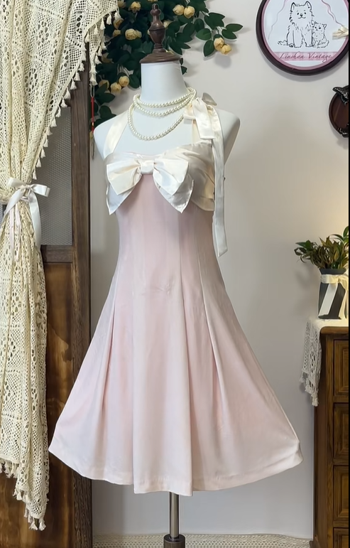 Cute Pink Halter Bow A Line Homecoming Dress Short Birthday Outfits